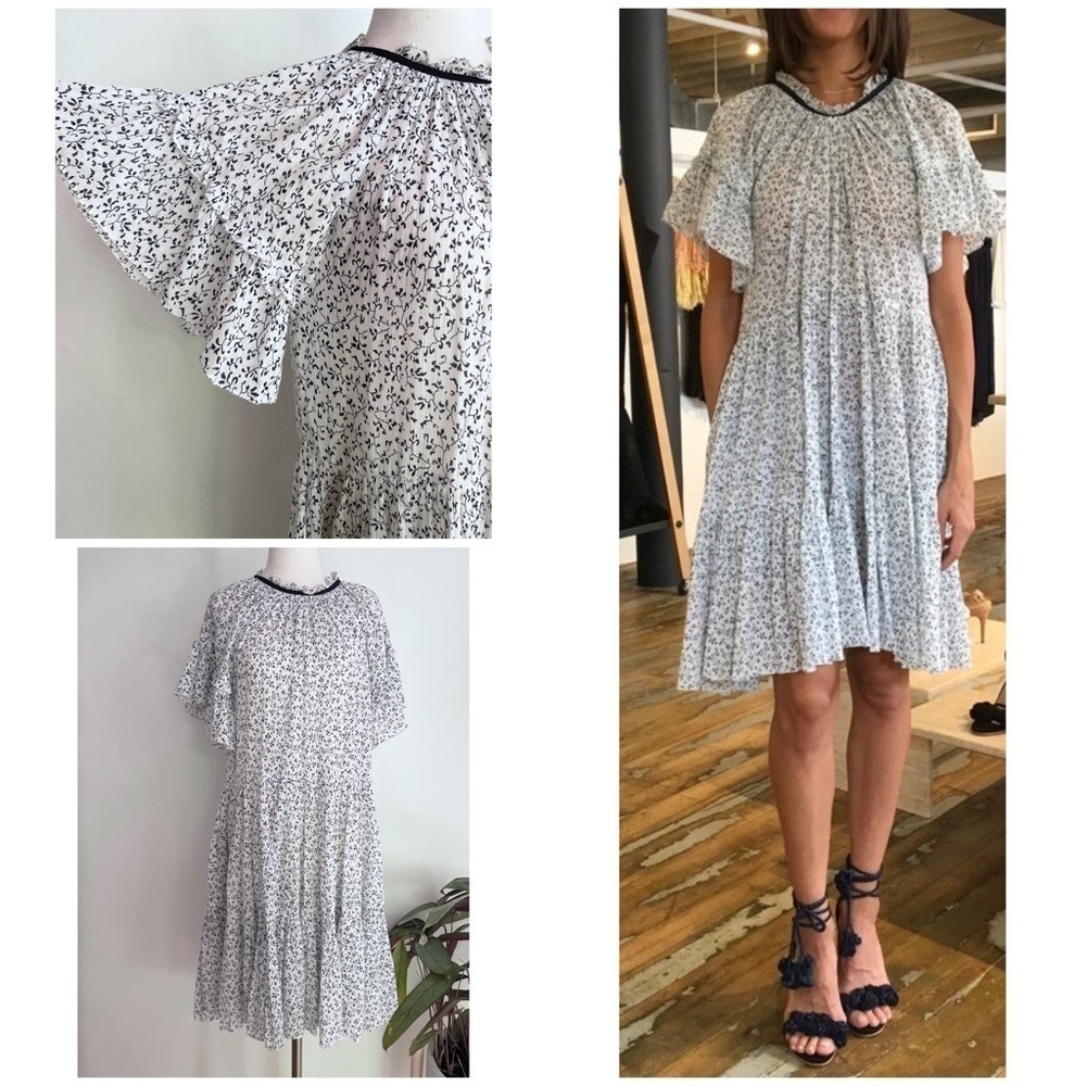 EUC Ulla Johnson Doris Floral Vines Ruffle Sleeves Cottagecore Boho Dress​​​​​​